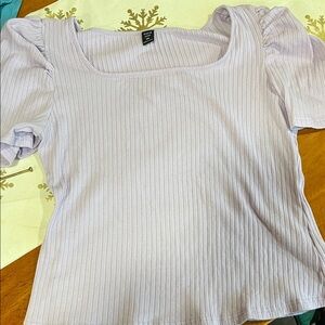 SHEIN Light Purple Ribbed Puff Sleeve Blouse